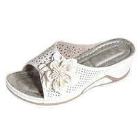 Ženske papuče Žene udobne casual cipele otvoreni nožni ravni šuplji cvjetni klinovi papuče sandale bijele