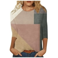 Žene tri četvrtine rukave majice geometrijske boje blokiranje boja Prisim modni vrhovi ženskih poliesterskih