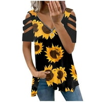 Žene Ljetne bluze Ženska V-izrez kratki rukav pola zip Tunic vrhovi modne ležerne majice s ramena The