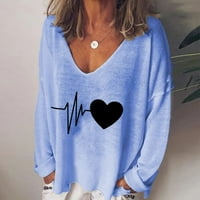 Ženska modna casual tiska V-izrez Labavi majica s dugim rukavima TOP bluza pulover