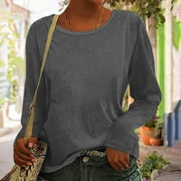 Odeerbi ženske pad vrhova trendi casual čvrsta bluza s dugim rukavima okrugli vratovi Bluze za majice sive
