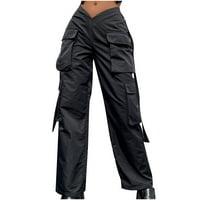 SHOMPORT ženske modne modne teretne hlače Asimetrični džep za struk Široke noge Teretne hlače Baggy