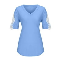Bazyrey ženska bluza Ženska čipka kratkih rukava s kratkim rukavima V-izrez Labavi Ležerne ljetne tee plave m