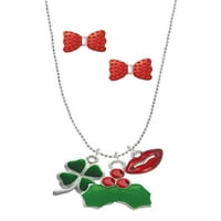 Delight nakit silvertone zelena četvoro listova djetelina s srcem napušta božićni ljubimac šarm ogrlice