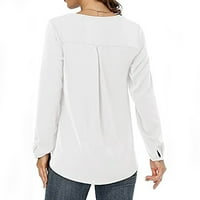 Zimski vrhovi za žene tunike s dugim rukavima Jesen bluza V-izrez majica pulover bijeli s