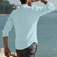 Iopqo košulje za muškarce Muške modne ležerne jednostavne pamučne i posteljine Mala sitnica rever majica s dugim rukavima Top svjetlo Blue XL