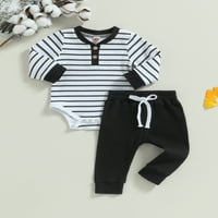 Biayxms Baby Boy Fall Outfits dugi rukav Striped Print Romper + Hlače postavilo je topla odjeću