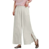 Džepne elastične pantalone za prozračice labave i posteljine pantne ženske hlače Ženske casual pantalone