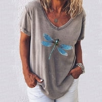COFEEMO Plus Veličine Ljetne košulje za žene Modni zmaj Ispiši V-izrez kratki rukav vrhovi bluze uzročno