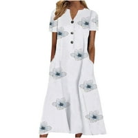 Clearsance Ženska ljetna ljuljačka haljina s džepom - povremeni tipka V-izrez cvjetno tiskano cvjetna