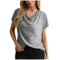 Košulje za žensku modnu modnu ovratniku Ruched tee kratki rukavi majica Majica pune boje majica Tunic