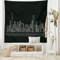 Skyline tapistrija, apstraktni stil urbana silueta popularnog američkog gradskog ureda tiska, tkanina