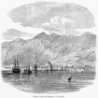 Jamajka: Kingston, 1865. Nthe Harbour Kingstona, s Newcastleom u pozadini. Graviranje drveta, engleski,