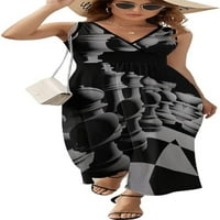 Crno bijele šahovske ženske haljine duge maxi haljine bez rukava s rukavima bez rukava