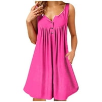Ženske haljine Mini puni klizač s V-izrezom ružičaste bez rukava 6xl