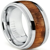 Titanium svadbeni bend, zaručnički prsten sa pravim havajskim koa rosewood inlay, Comfort Fit sz 8.5