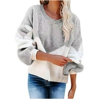 Lovskoo ženski posad vrat pulover pulover Ženska boja blokiranje labavog pletenog džemper okrugli džemper