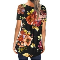 Fnohy Cleariance Women Ljetna majica V-izrez cvjetni ispis Bluza za bluzu s kratkim rukavima