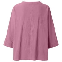 Pyju Ženska pamučna majica s rukavima, V izrez Ležerne prilike za ispis Tee Labava bluza plus veličina Comfy dugačak