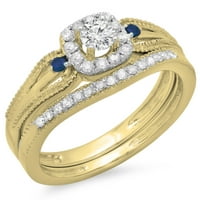 Kolekcija Dazzlingock 10k okrugli bijeli dijamant i plavi safir Halo modernog prstena za brisanje, žuto