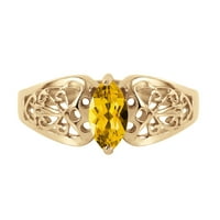 Galaxy Gold 14k žuti zlatni filigranski prsten sa prirodnim citrinom u obliku markiza - veličine 5.5