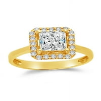 Čvrsta 14k žuto zlato CZ CUBIČKA ZIRCONIJA PRINCESS CUT HALO Vjenčanje zaručničke prstene veličine 4.5