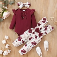 Djevojke odjeća odjeća za bebe Djevojke duge ruffled rukave od punog komada cvijeća tiskani suspender