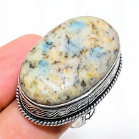 K Blue Azurite Gemstone Handmade Sterling Srebrna nakit zvona veličine 7