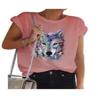 Pfysire Womens Wolf tiskane posade Crke majice kratki rukav bluza TOP PINK PINK XL