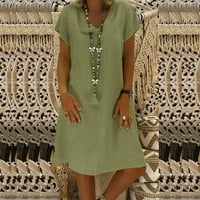 Ljetne haljine za žensko čišćenje Trendi Žene Labavi V-izrez Ljeto Čvrsta kratka rukava pamučna i posteljina