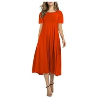 Ženske haljine sa čvrstim okruglim izrezom A-line srednje dužine Ležerne s kratkim rukavima narančasta