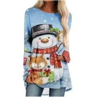 PBNBP božićne majice za žene Slatka reda Snowman Xmas Ispisak Plus size CrewNeck TUNIke dugih rukava