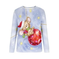 Božićne dukseve za žene Ležerne prilike s dugim rukavima, majice s pulover slatkim grafičkim prazničnim