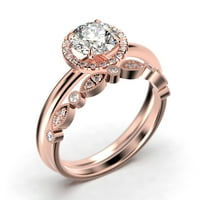 Fairy Minimalist 1. Carat Round Cut Diamond Moissite Angažman prsten, Klasični halo vjenčani prsten