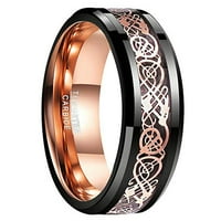 Muški crni i ružni zlatni volfram prsten keltski zmaj vjenčani bendovi veličine 5-15