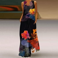 LMTIME Ljetna haljina Vintage Boho Flowy Swing Causal sandress dugi rukavac V vrat cvjetni print Maxi
