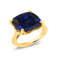 Gem Stone King 14. CT Blue Created Sapphire White Created Sapphire 18K žuti pozlaćeni srebrni prsten