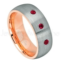 2-tona kupola Gold Inner Tungsten Prsten - 0,21CTW Ruby 3-kameni trake - Personalizirani vjenčani prsten