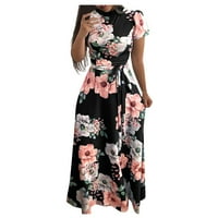 Ljetne haljine za žene Dužina gležnja kratkih rukava Boho A-line cvjetni posadni vrat na Clearance Black