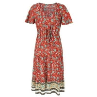 Obučene haljine za žene kratki rukav V-izrez Casual Labavi cvjetni print Rhombic haljina modna temperatura