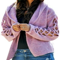 Beiwei žene pletene džempere jakne otvorene prednjeg rukavskog kapuljača s kapuljačom s kapuljačom od