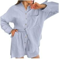 BabySbule Womens pidžamas Sports Sets Ljeto Ženska puna boja Casual Loose Crepe dugih rukava TOP + Hratke