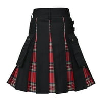 Wofedyo Muške hlače Muške modne škotske stilske ploče Kontrastni džep u boji Pleased suknja crvena l