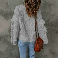 Dabuliu džemperi za žene baggy dugih rukava Fringed Basic Pulover kabel pletene džempere za vrat Topli