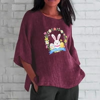 Olitn ženski trendy proretni pamučni posteljina T-majice Rolbacks kratki rukav Teers Uskrs Slatki zeko