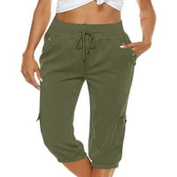 Eyicmarn žene kapri hlače, elastična dužina struka hlače obrezane hlače sa džepovima za casual svakodnevno