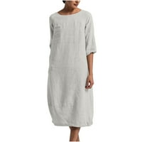 Ljetne plažne haljine za ženska posteljina kratki rukav modni okrugli vrat labavi čvrsti MID CALF duge