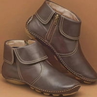 TAWOP Fall cipele za žene kratke čizme za žene ravne čizme Ženske casual ravne retro patentne patentne patentne patentne patentke bočne patentne patentne cipele s cipelama za cipele kava 7,5