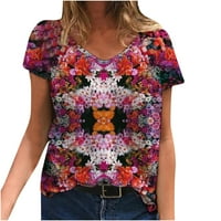 Pntutb Clearence ženska cvjetna tiskana majica V-izrez kratki rukav casual labava bluza
