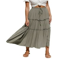 Luiryar Long suknje za žene visokog struka Boho a-line ruffles Flowy Maxi plaža suknja